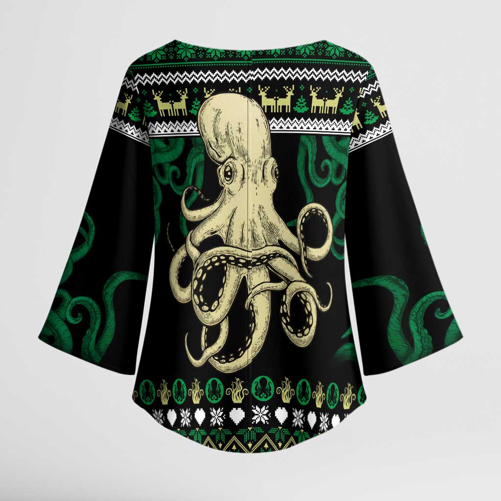 Octopus Cool Christmas Design Kimono Sleeve Blouse Xmas Holiday Patterns - Wonder Print Shop