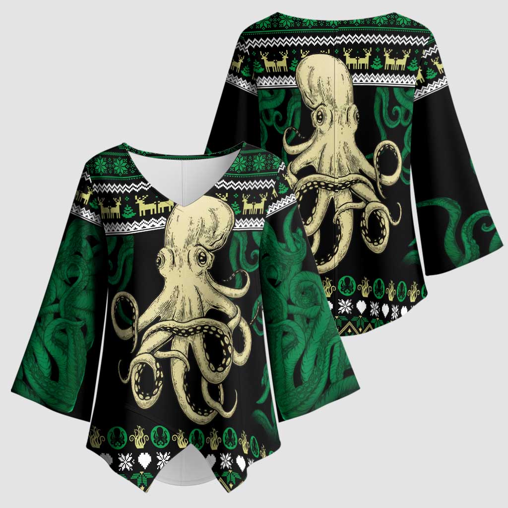 Octopus Cool Christmas Design Kimono Sleeve Blouse Xmas Holiday Patterns - Wonder Print Shop