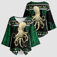 Octopus Cool Christmas Design Kimono Sleeve Blouse Xmas Holiday Patterns - Wonder Print Shop