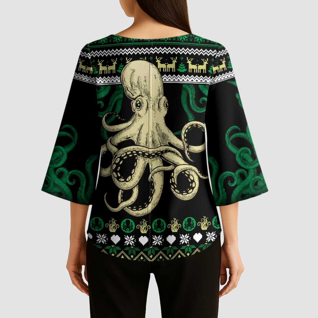 Octopus Cool Christmas Design Kimono Sleeve Blouse Xmas Holiday Patterns - Wonder Print Shop
