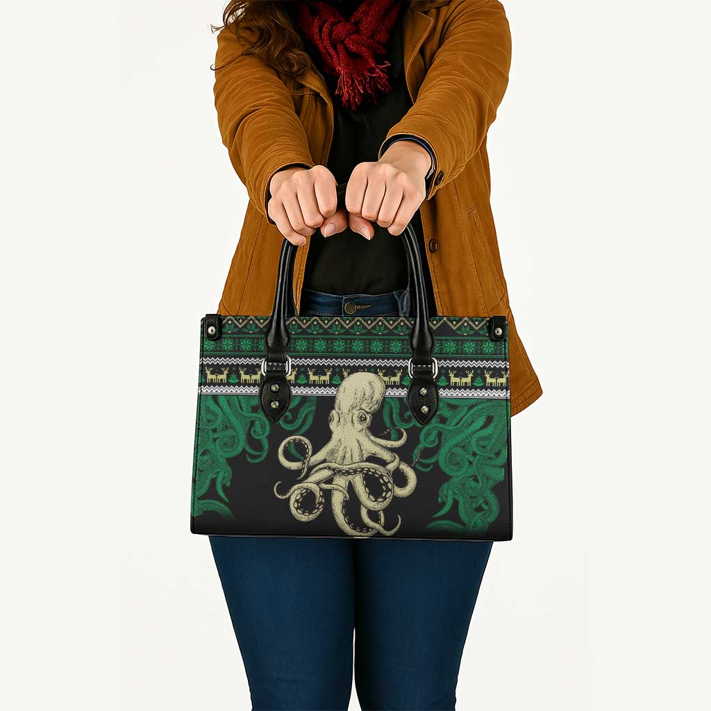 Octopus Cool Christmas Design Leather Bag Xmas Holiday Patterns - Wonder Print Shop