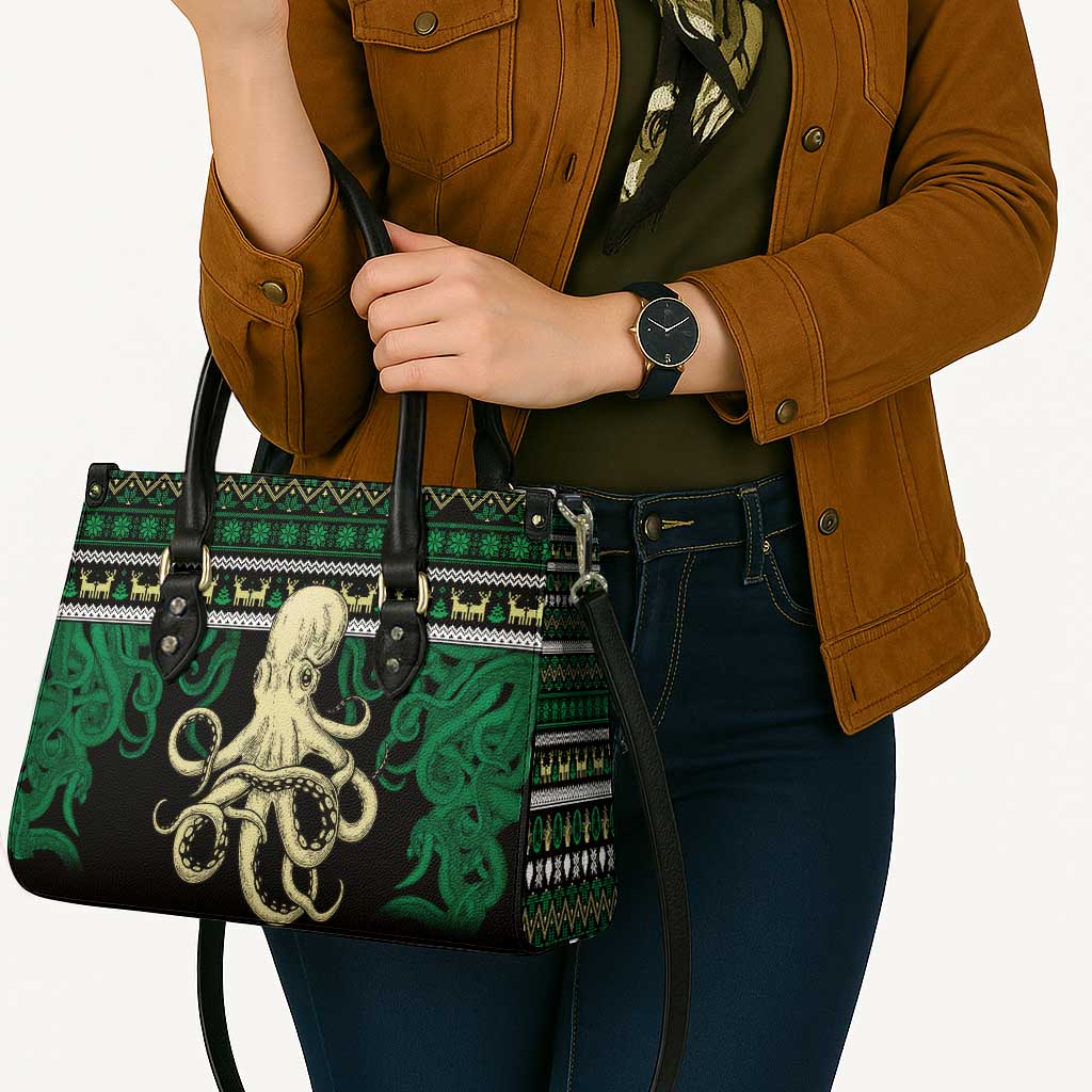 Octopus Cool Christmas Design Leather Bag Xmas Holiday Patterns - Wonder Print Shop