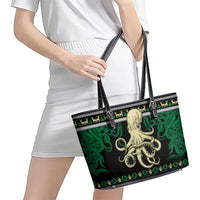 Octopus Cool Christmas Design Leather Tote Bag Xmas Holiday Patterns - Wonder Print Shop
