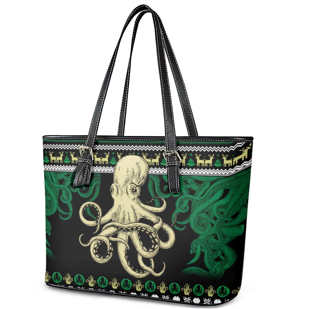 Octopus Cool Christmas Design Leather Tote Bag Xmas Holiday Patterns - Wonder Print Shop