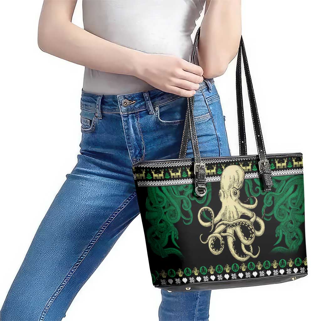 Octopus Cool Christmas Design Leather Tote Bag Xmas Holiday Patterns - Wonder Print Shop