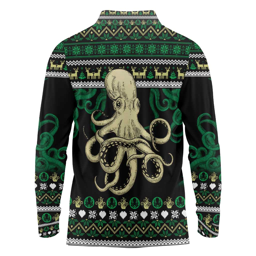 Octopus Cool Christmas Design Long Sleeve Polo Shirt Xmas Holiday Patterns - Wonder Print Shop