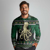 Octopus Cool Christmas Design Long Sleeve Polo Shirt Xmas Holiday Patterns - Wonder Print Shop