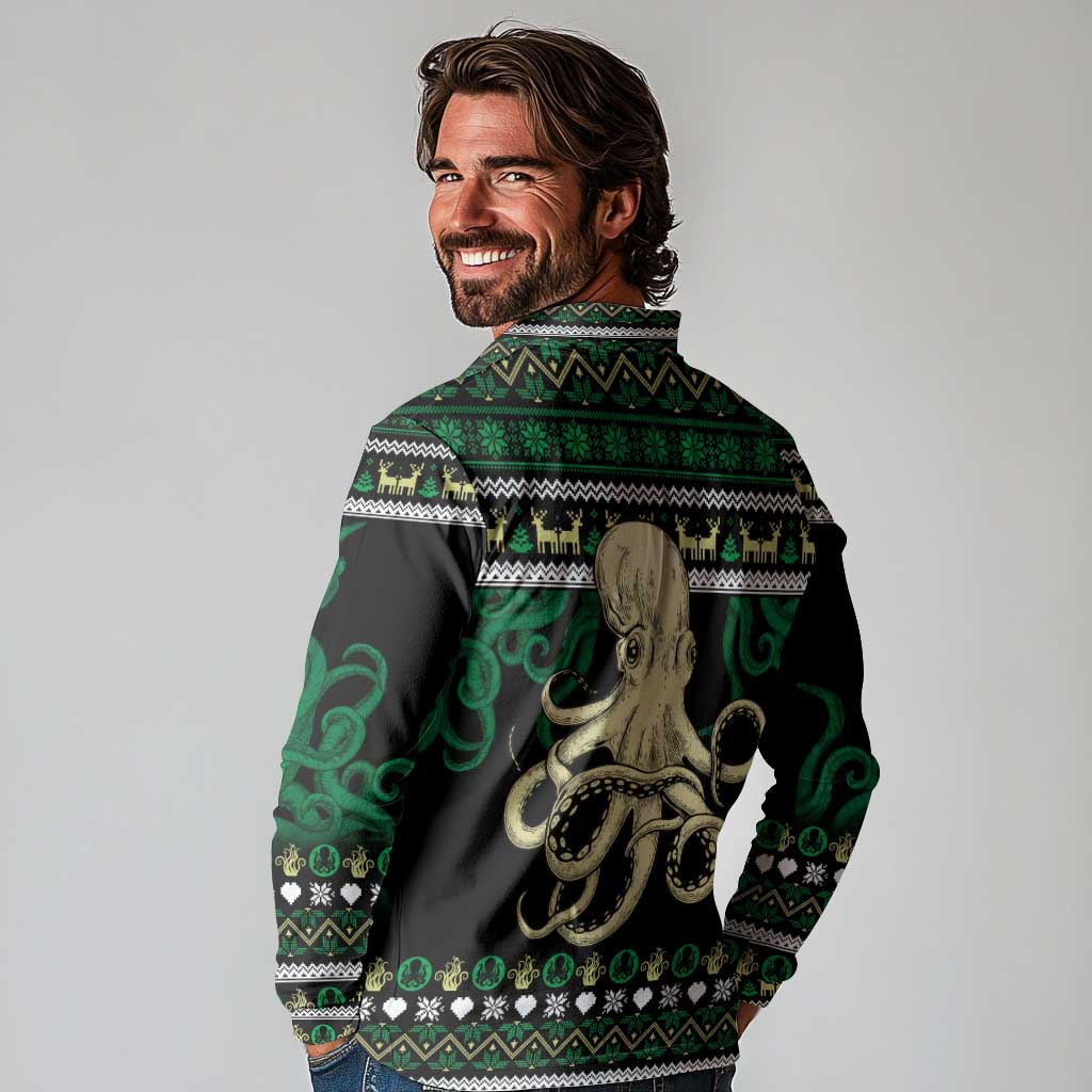 Octopus Cool Christmas Design Long Sleeve Polo Shirt Xmas Holiday Patterns - Wonder Print Shop