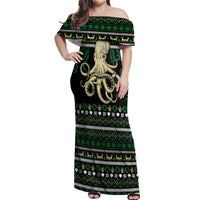 Octopus Cool Christmas Design Off Shoulder Maxi Dress Xmas Holiday Patterns - Wonder Print Shop