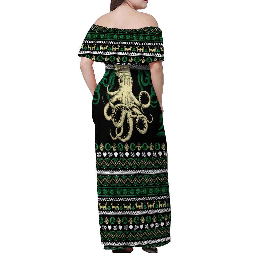 Octopus Cool Christmas Design Off Shoulder Maxi Dress Xmas Holiday Patterns - Wonder Print Shop