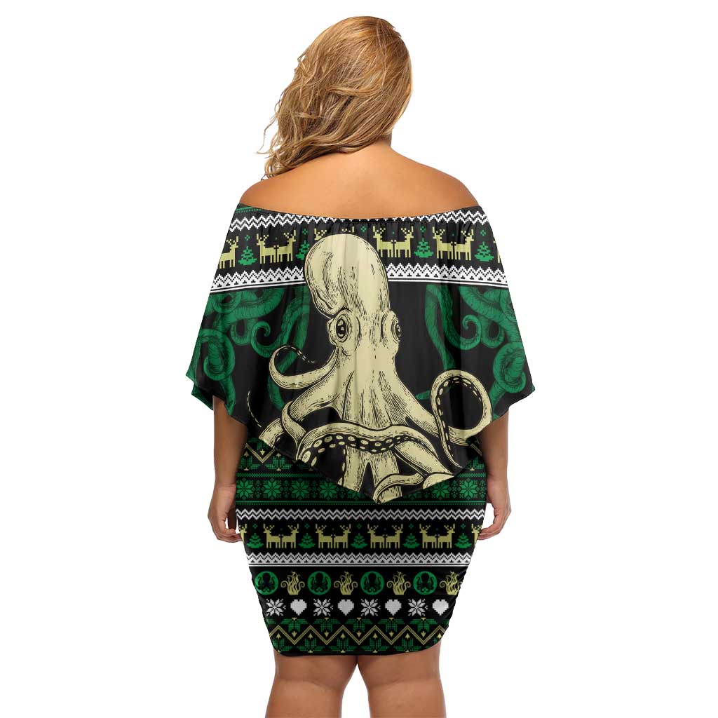 Octopus Cool Christmas Design Off Shoulder Short Dress Xmas Holiday Patterns - Wonder Print Shop