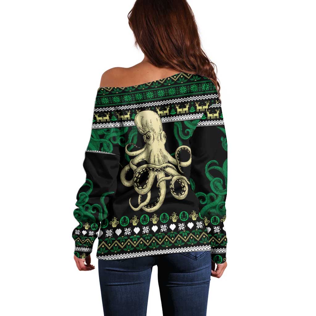 Octopus Cool Christmas Design Off Shoulder Sweater Xmas Holiday Patterns - Wonder Print Shop