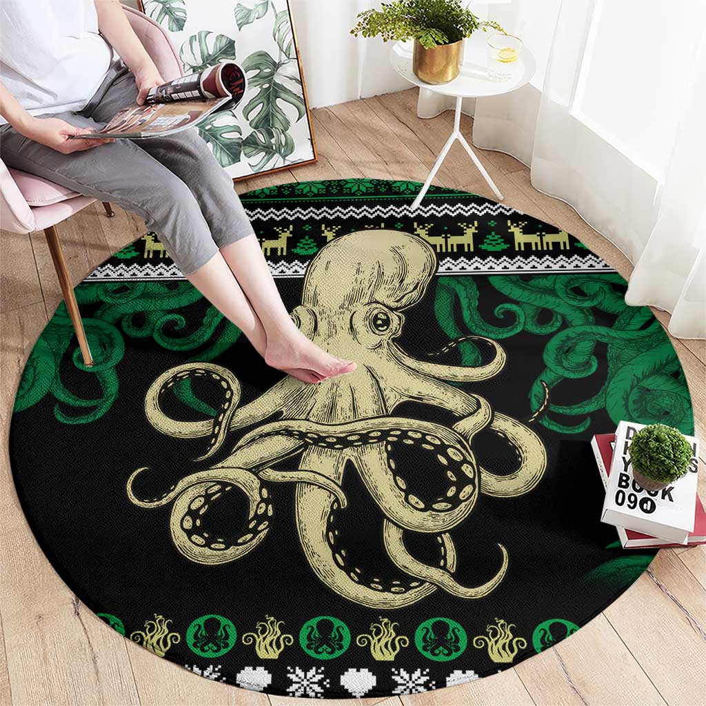 Octopus Cool Christmas Design Round Carpet Xmas Holiday Patterns - Wonder Print Shop
