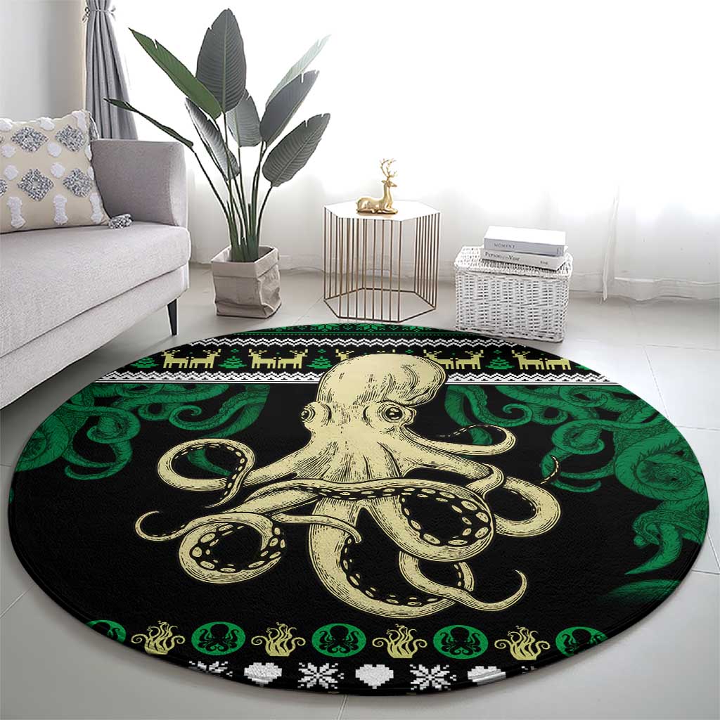 Octopus Cool Christmas Design Round Carpet Xmas Holiday Patterns - Wonder Print Shop