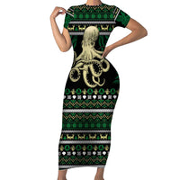 Octopus Cool Christmas Design Short Sleeve Bodycon Dress Xmas Holiday Patterns - Wonder Print Shop