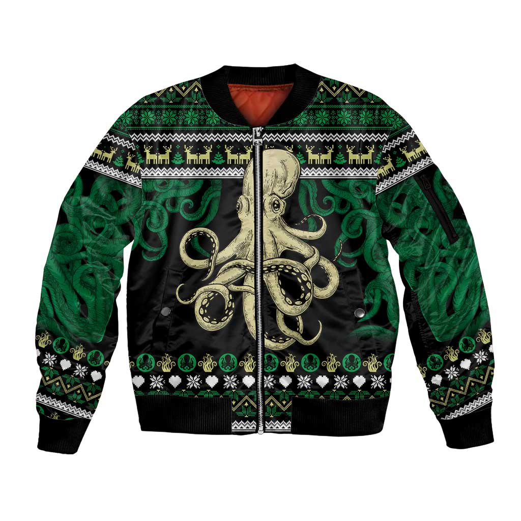 Octopus Cool Christmas Design Sleeve Zip Bomber Jacket Xmas Holiday Patterns - Wonder Print Shop