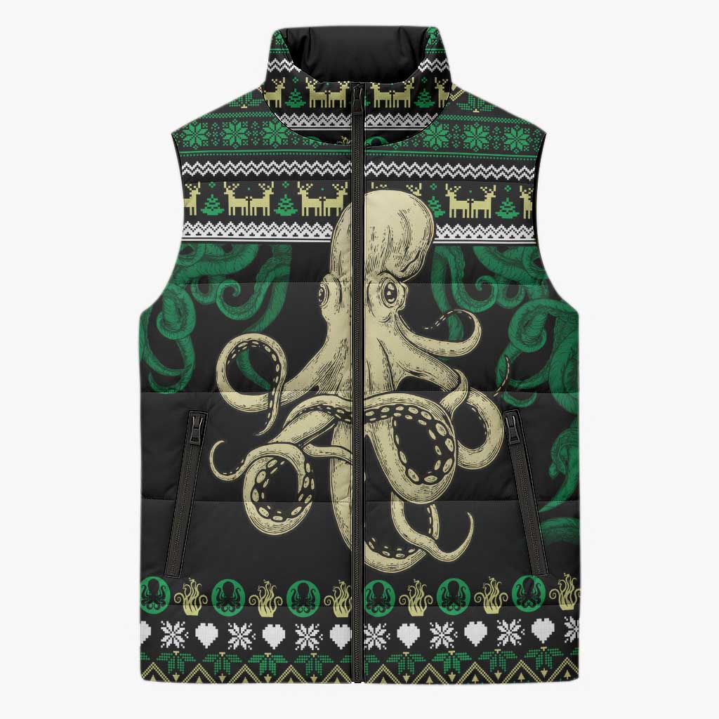 Octopus Cool Christmas Design Sleeveless Puffer Jacket Xmas Holiday Patterns - Wonder Print Shop