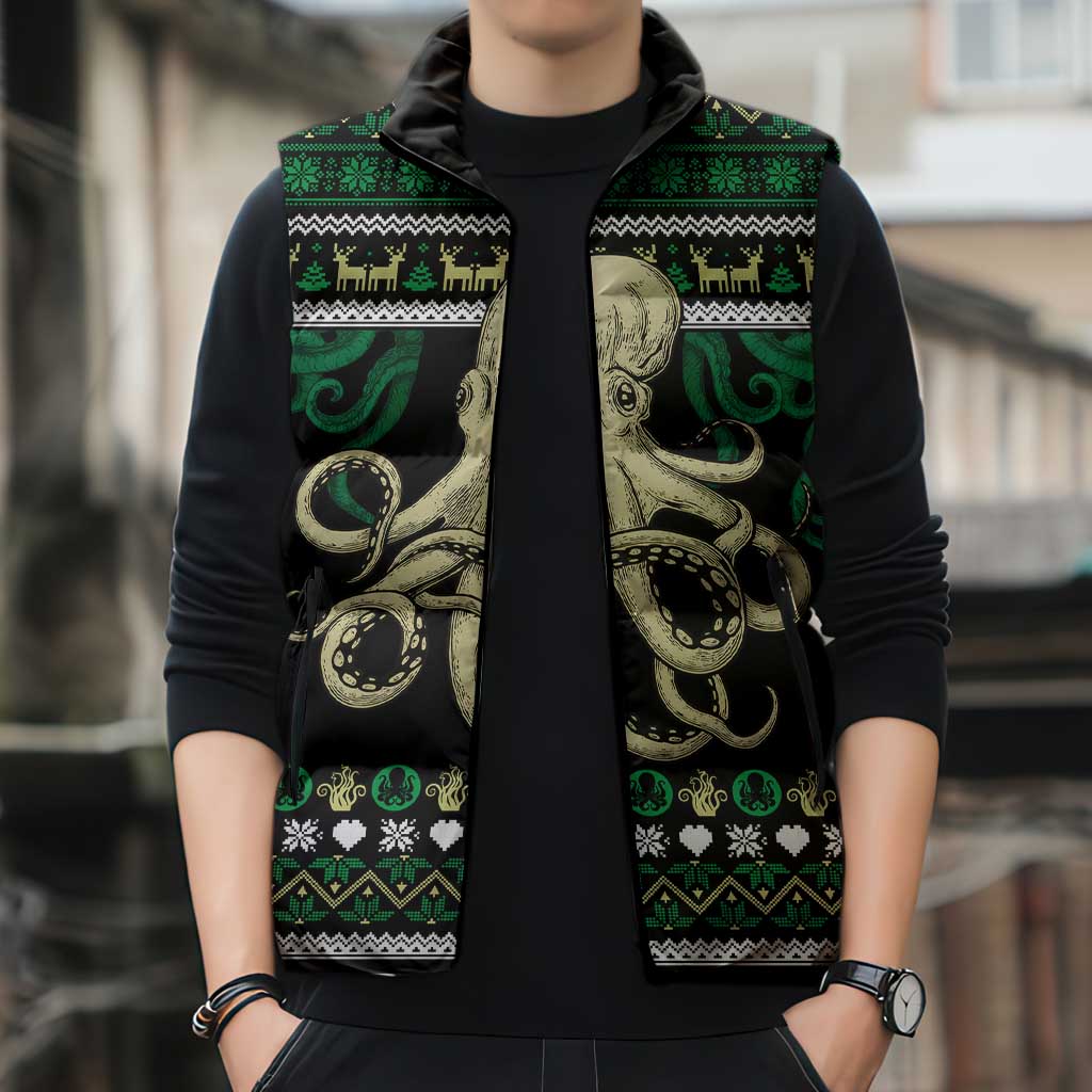 Octopus Cool Christmas Design Sleeveless Puffer Jacket Xmas Holiday Patterns - Wonder Print Shop