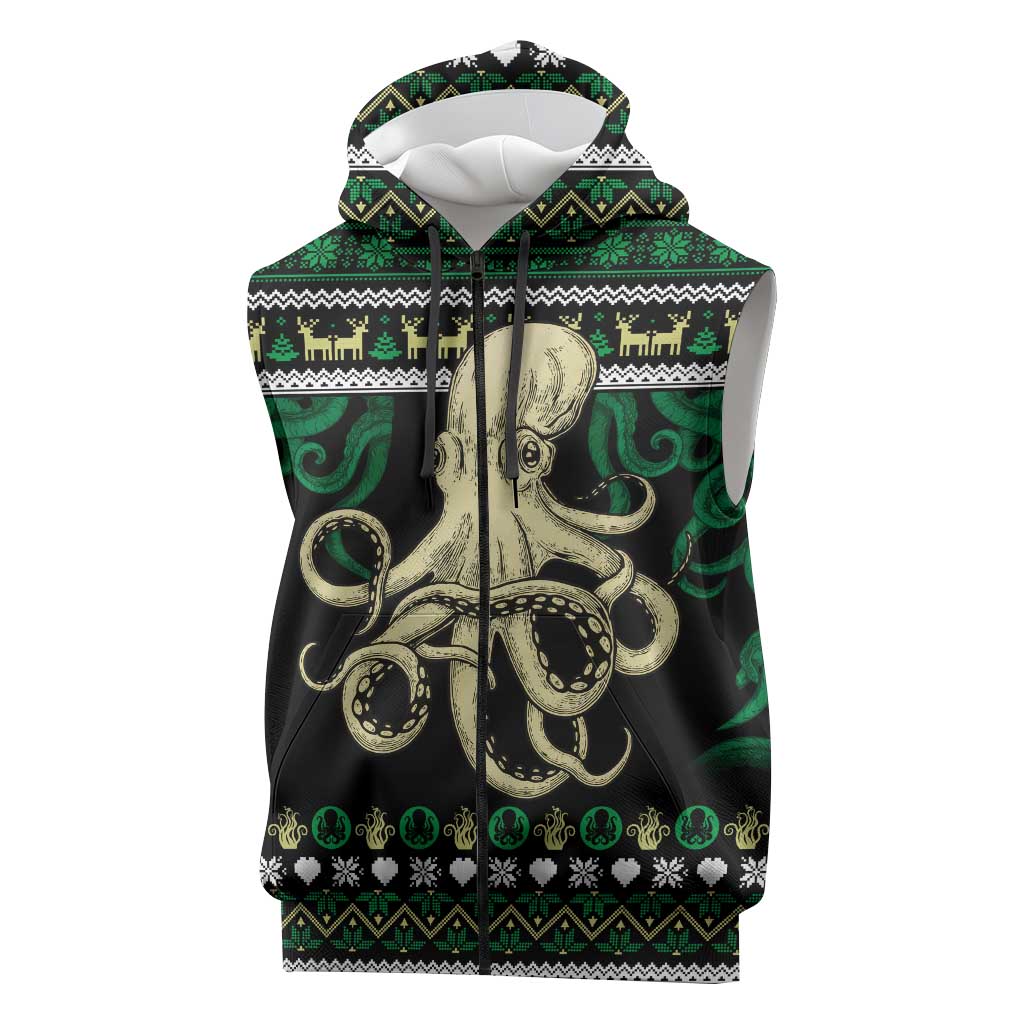 Octopus Cool Christmas Design Sleeveless Zip Hoodie Xmas Holiday Patterns - Wonder Print Shop