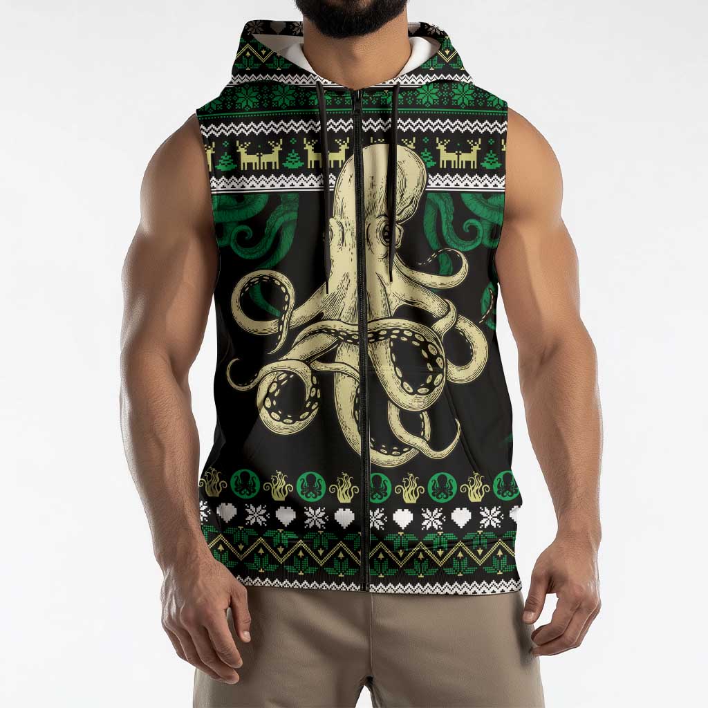 Octopus Cool Christmas Design Sleeveless Zip Hoodie Xmas Holiday Patterns - Wonder Print Shop