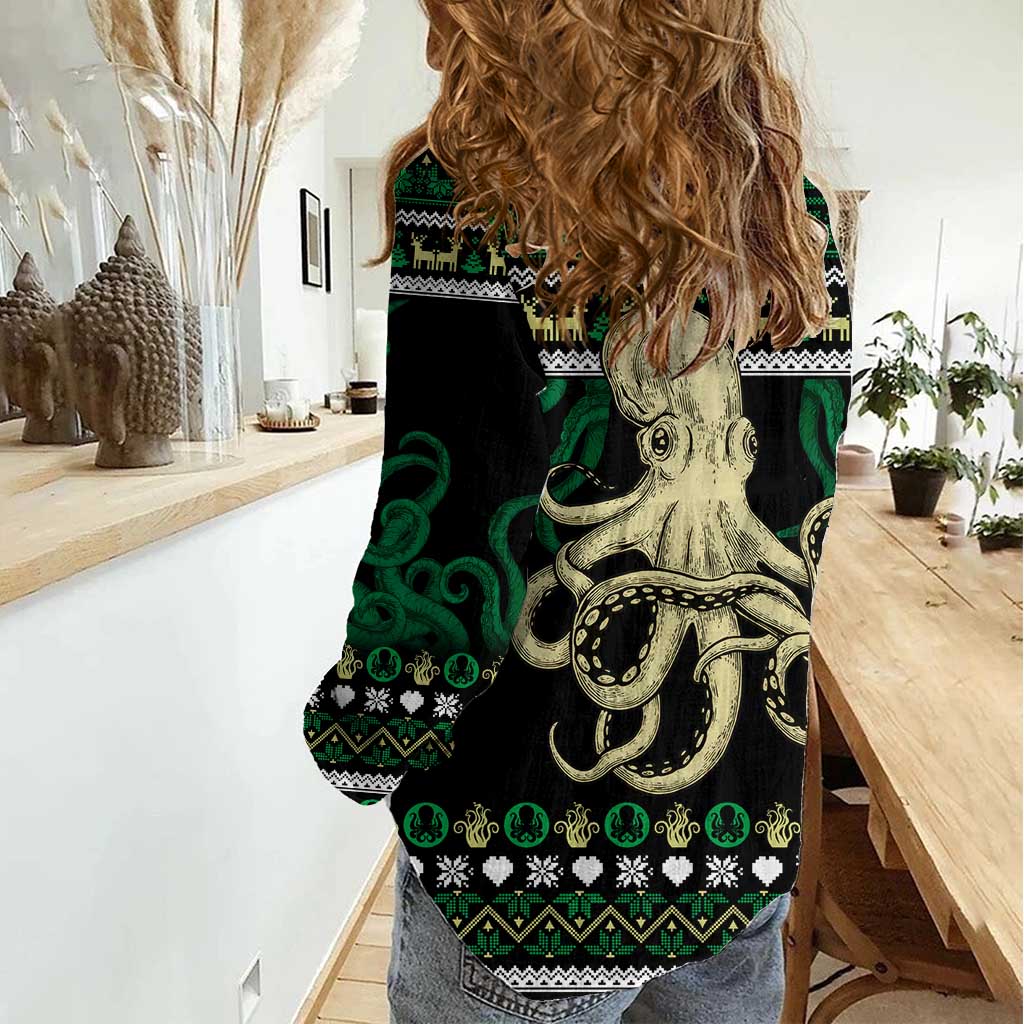 Octopus Cool Christmas Design Women Casual Shirt Xmas Holiday Patterns - Wonder Print Shop