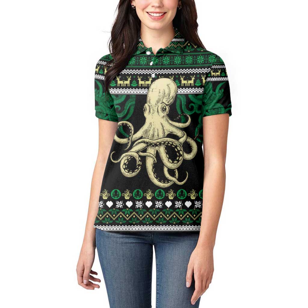 Octopus Cool Christmas Design Women Polo Shirt Xmas Holiday Patterns - Wonder Print Shop