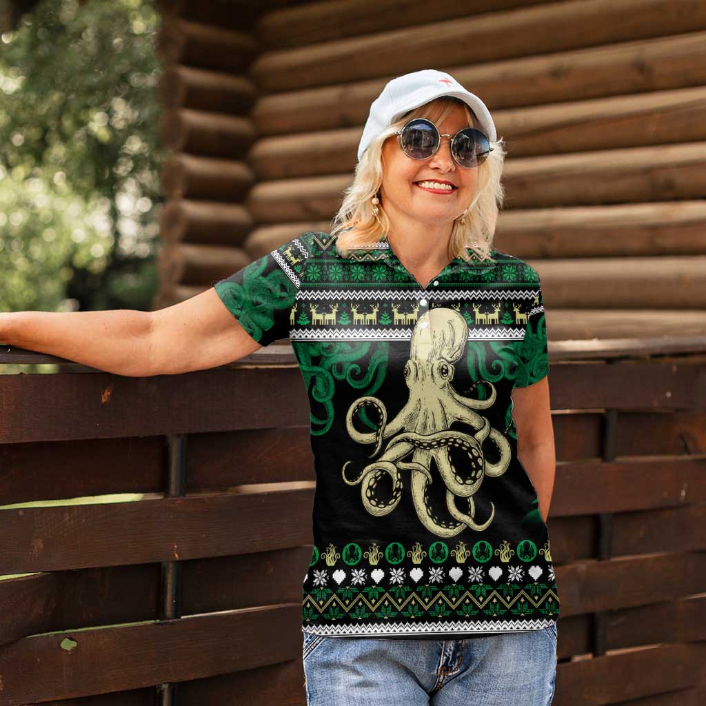 Octopus Cool Christmas Design Women Polo Shirt Xmas Holiday Patterns - Wonder Print Shop