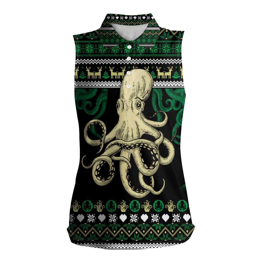 Octopus Cool Christmas Design Women Sleeveless Polo Shirt Xmas Holiday Patterns - Wonder Print Shop