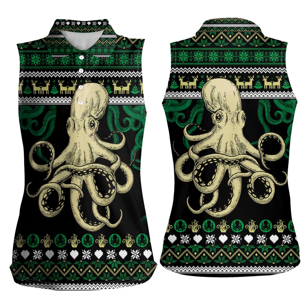 Octopus Cool Christmas Design Women Sleeveless Polo Shirt Xmas Holiday Patterns - Wonder Print Shop