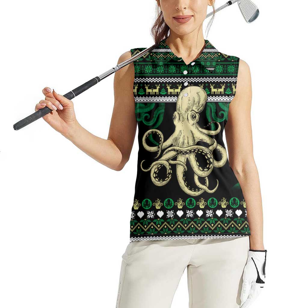 Octopus Cool Christmas Design Women Sleeveless Polo Shirt Xmas Holiday Patterns - Wonder Print Shop