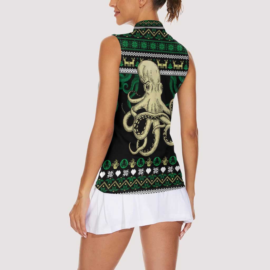 Octopus Cool Christmas Design Women Sleeveless Polo Shirt Xmas Holiday Patterns - Wonder Print Shop