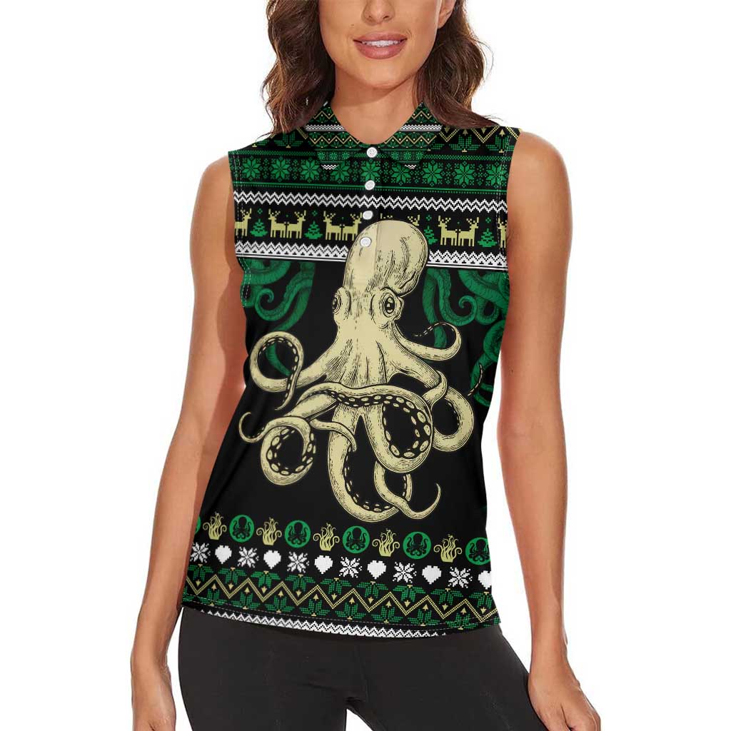 Octopus Cool Christmas Design Women Sleeveless Polo Shirt Xmas Holiday Patterns - Wonder Print Shop