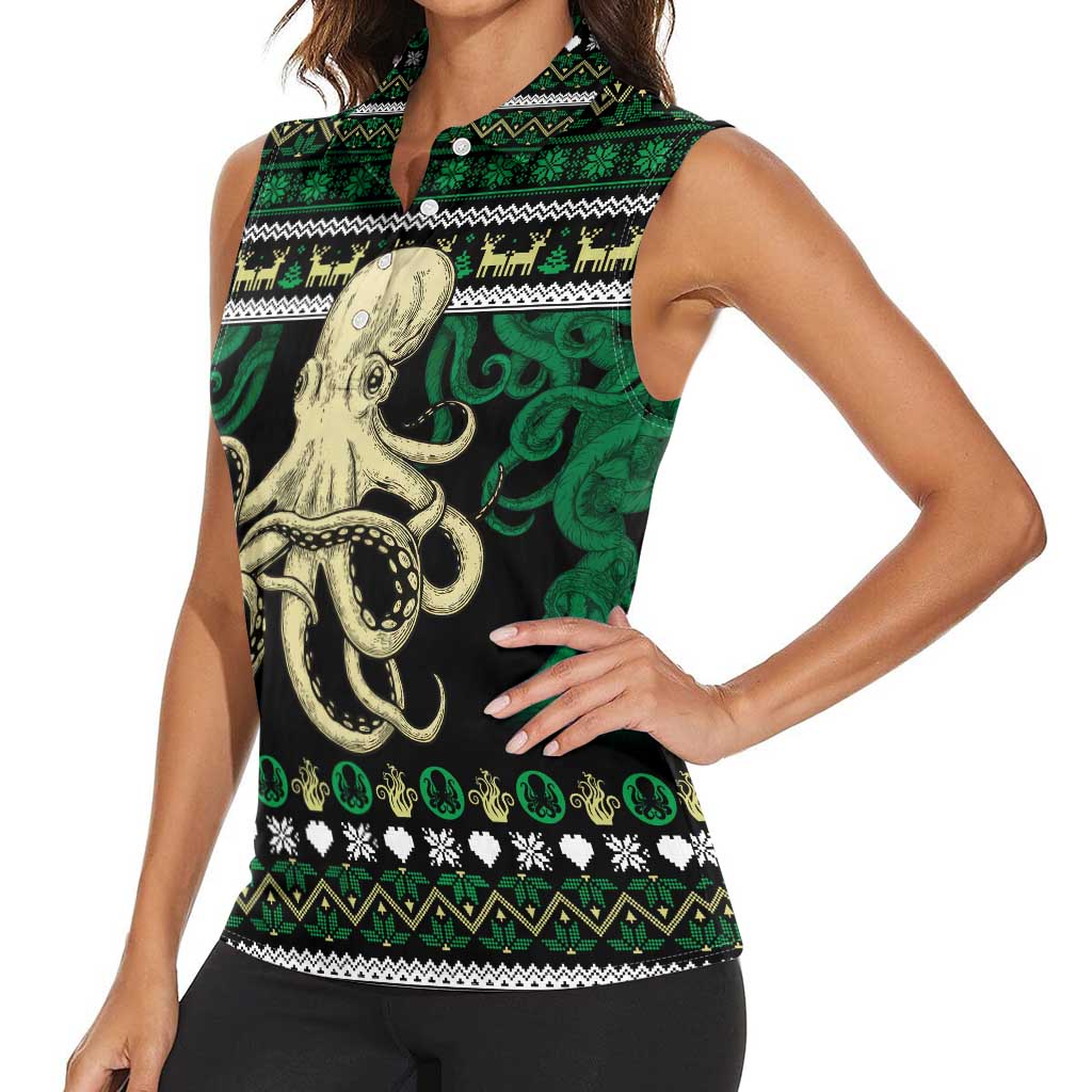 Octopus Cool Christmas Design Women Sleeveless Polo Shirt Xmas Holiday Patterns - Wonder Print Shop