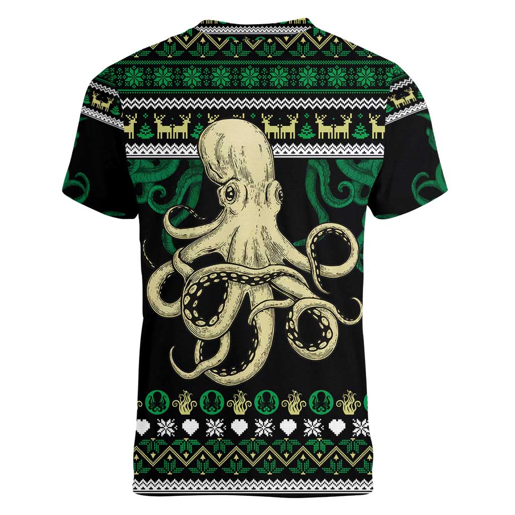 Octopus Cool Christmas Design Women V-Neck T-Shirt Xmas Holiday Patterns - Wonder Print Shop