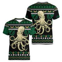 Octopus Cool Christmas Design Women V-Neck T-Shirt Xmas Holiday Patterns - Wonder Print Shop