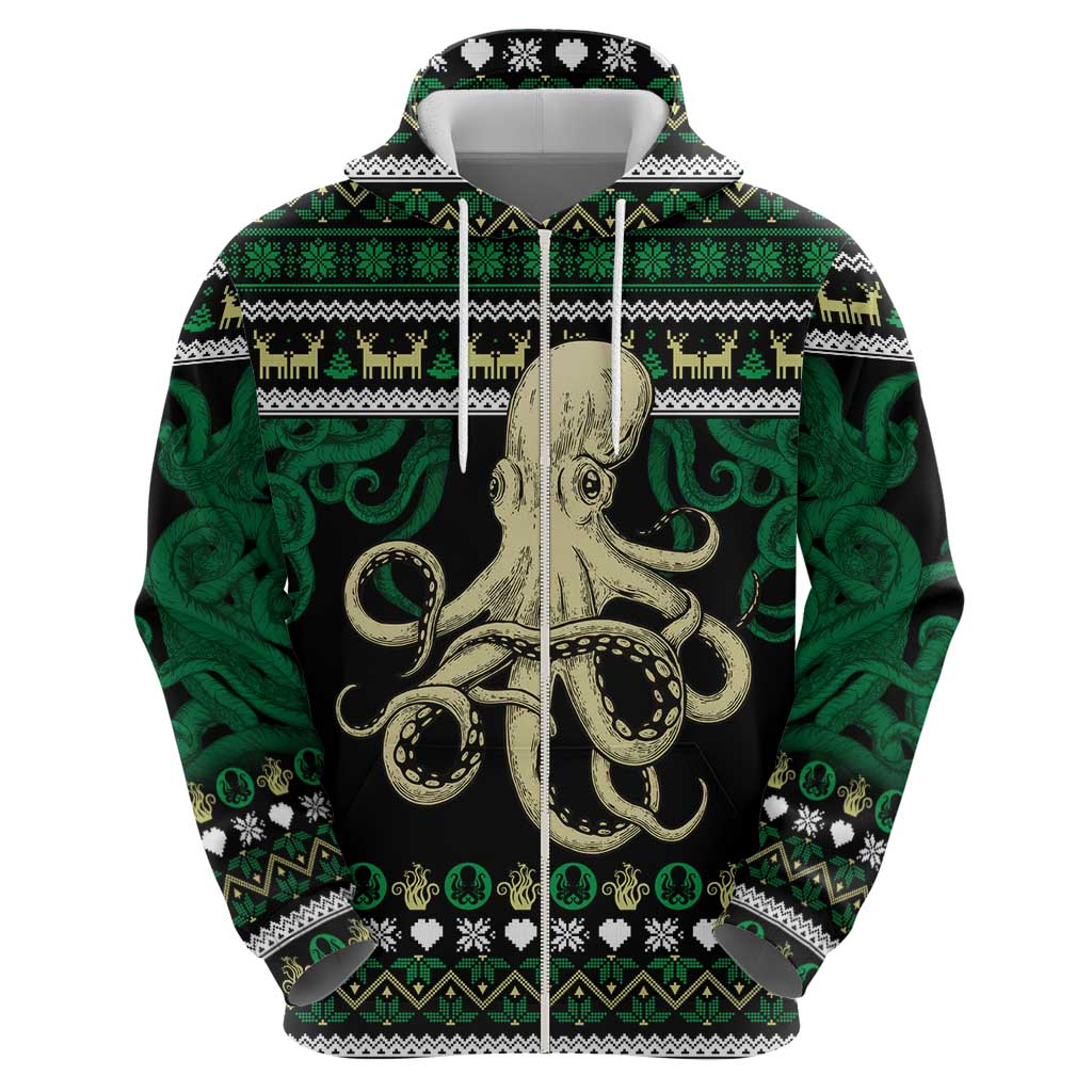 Octopus Cool Christmas Design Zip Hoodie Xmas Holiday Patterns - Wonder Print Shop