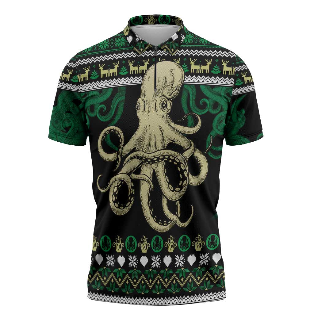 Octopus Cool Christmas Design Zipper Polo Shirt Xmas Holiday Patterns - undefined
