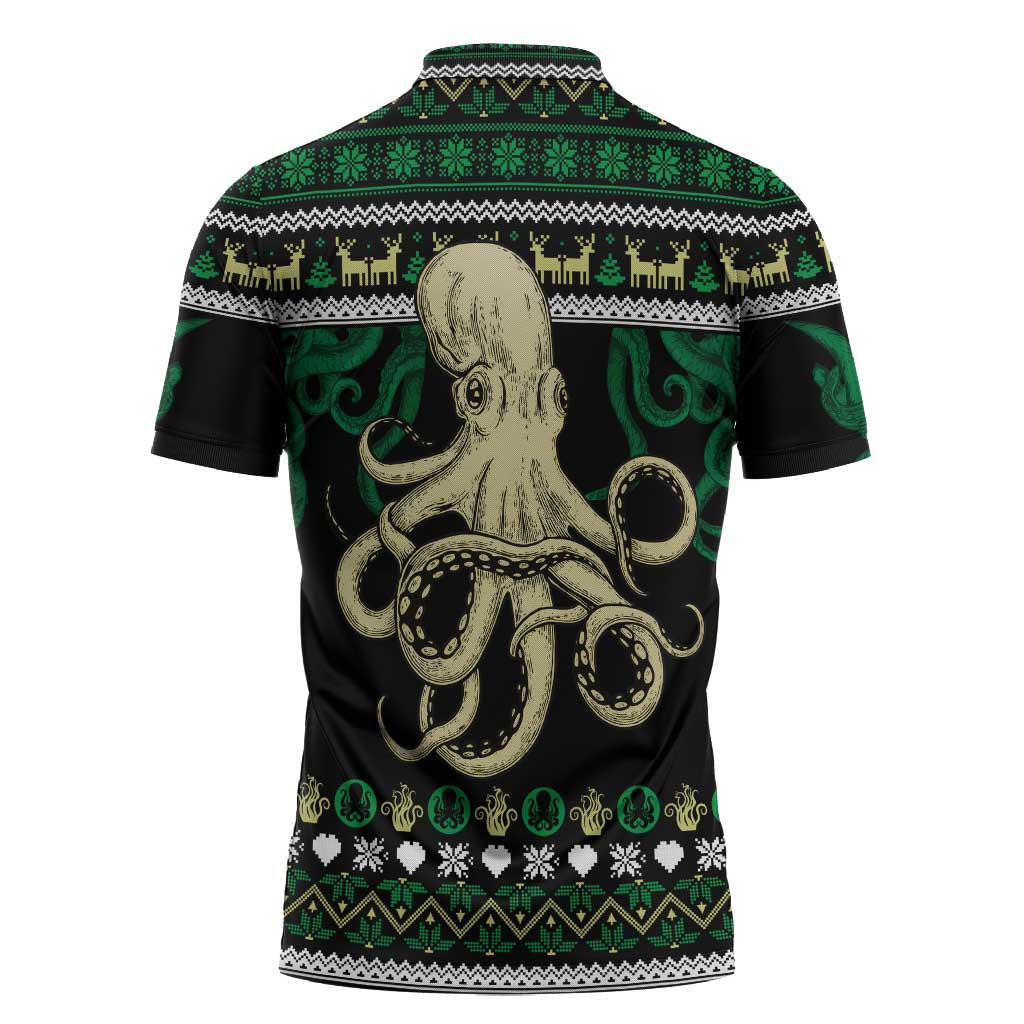 Octopus Cool Christmas Design Zipper Polo Shirt Xmas Holiday Patterns - undefined