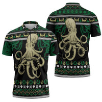 Octopus Cool Christmas Design Zipper Polo Shirt Xmas Holiday Patterns - undefined