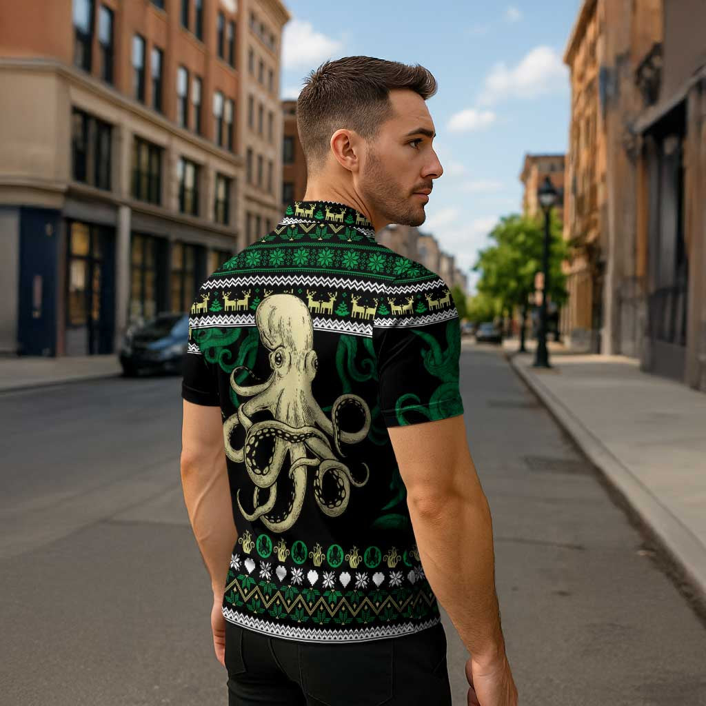 Octopus Cool Christmas Design Zipper Polo Shirt Xmas Holiday Patterns - undefined