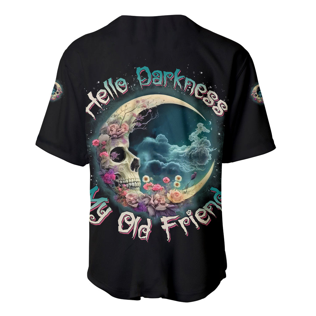 Hello Darkness My Old Friend Crescent Moon Skull Baseball Jersey - Wonder Print Shop
