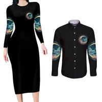 Hello Darkness My Old Friend Crescent Moon Skull Couples Matching Long Sleeve Bodycon Dress and Long Sleeve Button Shirt - Wonder Print Shop