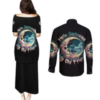 Hello Darkness My Old Friend Crescent Moon Skull Couples Matching Puletasi Dress and Long Sleeve Button Shirt - Wonder Print Shop