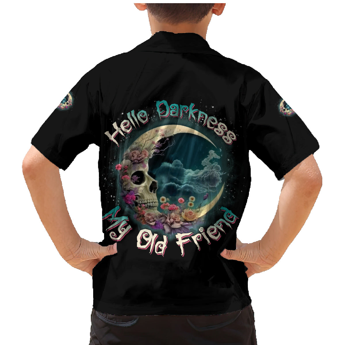 Hello Darkness My Old Friend Crescent Moon Skull Family Matching Mermaid Dress and Hawaiian Shirt - Wonder Print Shop