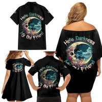 Hello Darkness My Old Friend Crescent Moon Skull Family Matching Off Shoulder Short Dress and Hawaiian Shirt - Wonder Print Shop