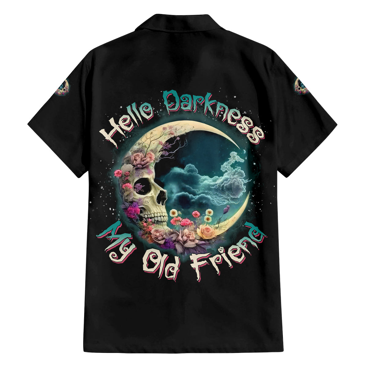 Hello Darkness My Old Friend Crescent Moon Skull Family Matching Off Shoulder Short Dress and Hawaiian Shirt - Wonder Print Shop