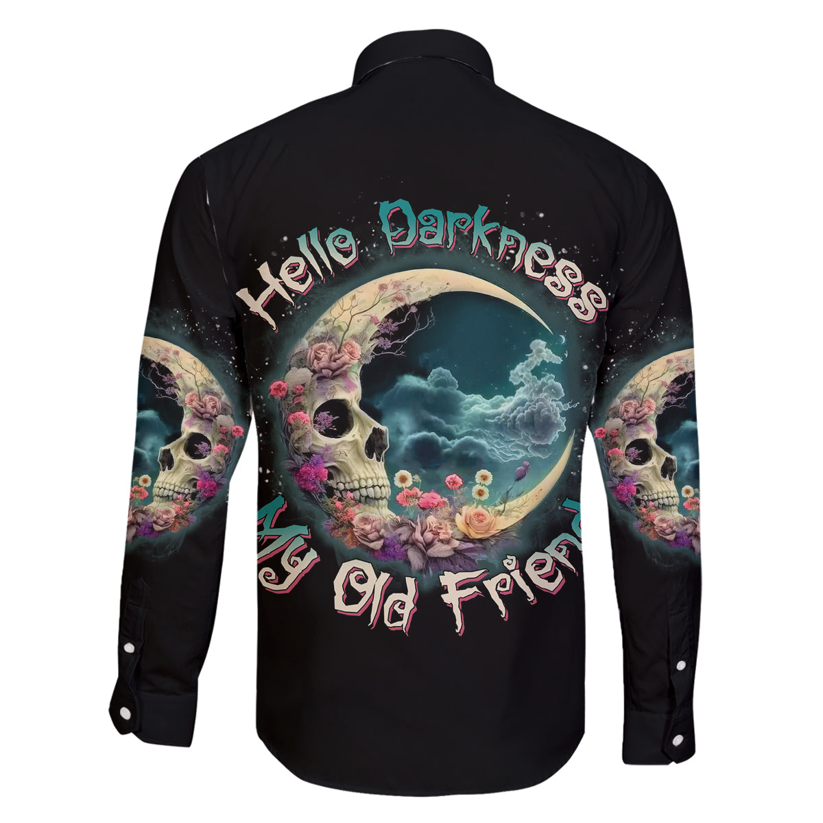 Hello Darkness My Old Friend Crescent Moon Skull Family Matching Off Shoulder Short Dress and Hawaiian Shirt - Wonder Print Shop