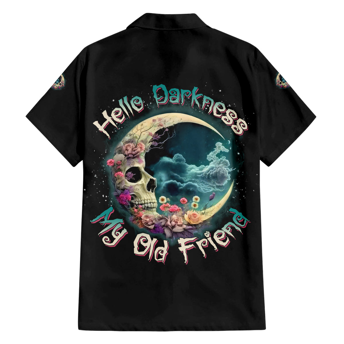 Hello Darkness My Old Friend Crescent Moon Skull Family Matching Short Sleeve Bodycon Dress and Hawaiian Shirt - Wonder Print Shop