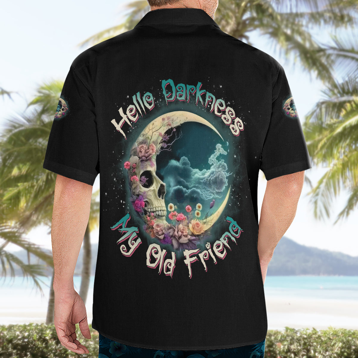 Hello Darkness My Old Friend Crescent Moon Skull Hawaiian Shirt - Wonder Print Shop