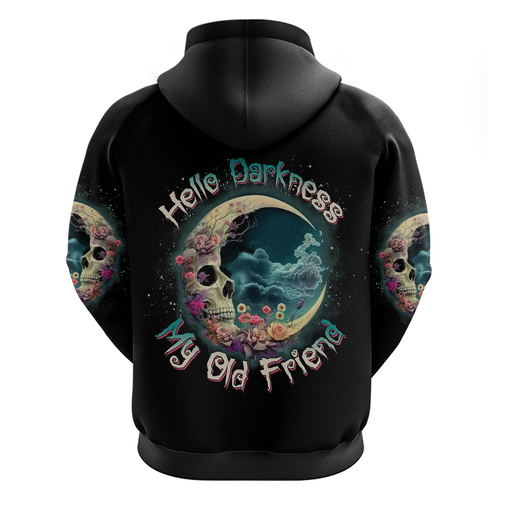 Hello Darkness My Old Friend Crescent Moon Skull Hoodie - Wonder Print Shop